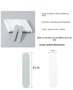 Detail view of the green and white jewelry polishing stick with precise measurements