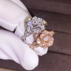 Anillo De Lujo De Zirconia Con Flor De Rosa Para Mujer Elegante Cobre Incrustado Strass Oro Rosa Plateado Joyería Floral