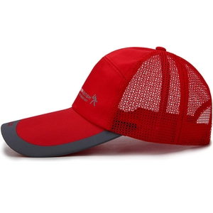 Breathable red mesh baseball cap with extended brim for outdoor sun protection