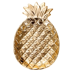 Nordic gold pineapple ceramic jewelry tray with embossed texture on a white background