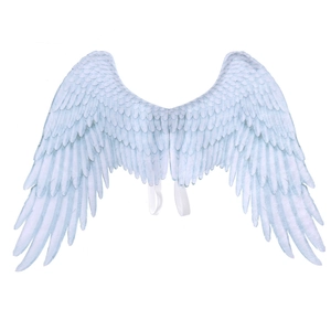 Mardi Gras angel wings for kids with blue feather patterns and white elastic straps