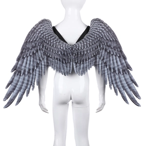 Large grey realistic feather wings costume for kids with adjustable elastic straps