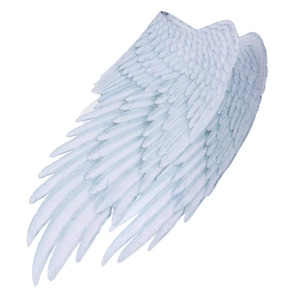 Macro shot of light blue feather angel wings accessory with realistic texture for cosplay