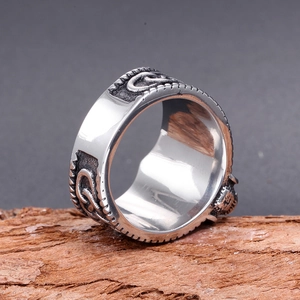 Bague Marteau de Thor en acier inoxydable argent antique avec gravure nordique