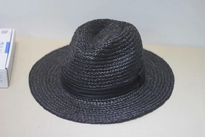 Classic black raffia fedora sun hat with silk ribbon band for summer travel
