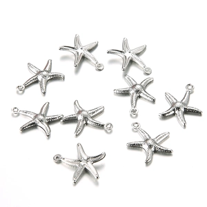 Polished silver stainless steel starfish charms for DIY jewelry making and pendants