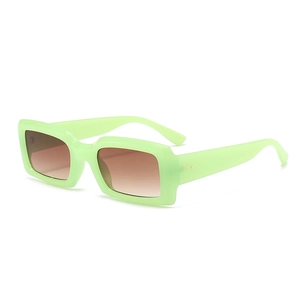 Fashionable candy green rectangle sunglasses with gradient lenses and gold rivet accents