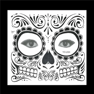 Waterproof Day of the Dead sugar skull face tattoo sticker for Halloween stage makeup