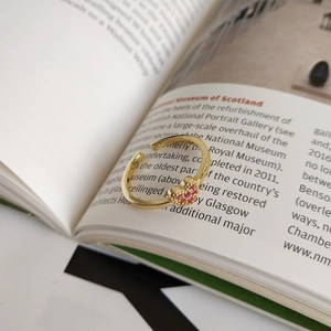 Elegant 925 sterling silver gold plated open ring with pink heart shaped zircon stone