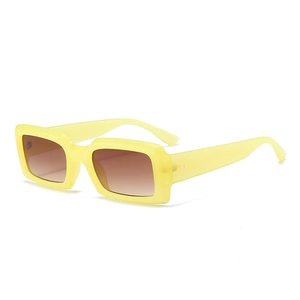 Modern rectangular thick frame sunglasses in bright lemon yellow with brown gradient lenses