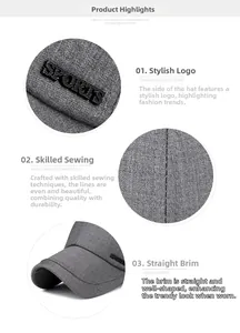 Detail view of the SPORTS embroidery and knit texture on the grey sports sun visor cap