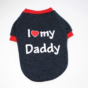 Navy dog hoodie with I Love My Daddy slogan and red trim on soft knit fabric