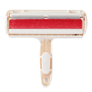 Rouleau anti-poils pour animaux avec brosse en velours rouge et manche crème