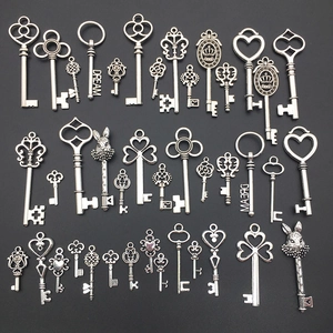 Assorted silver vintage keys in mixed styles and sizes for DIY jewelry crafts