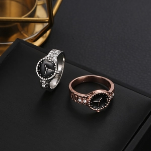 Creative watch-shaped rings with crystal accents in silver and rose gold plating