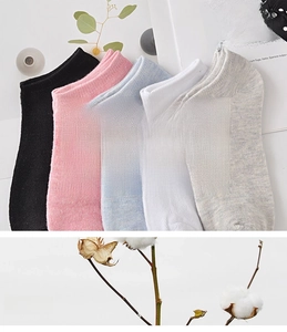 Close-up of five pairs of breathable cotton low cut socks in various pastel candy colors