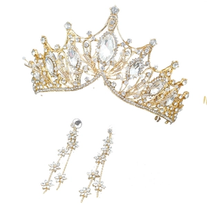 Luxury Rhinestone Bridal Crown And Earrings Alloy Artificial Pearl Wedding Hair Accessories For Women Baroque Elegant Headwear