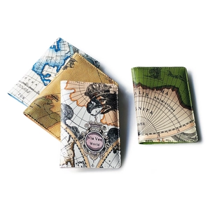 Vintage map pattern PU leather passport covers in blue, yellow, green and white colors