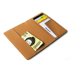 Brown PU leather passport holder featuring multi-slot card holder and map pattern design