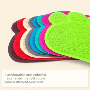 Close-up of PVC mesh pet litter mats showing 8 vibrant colors and silk loop texture