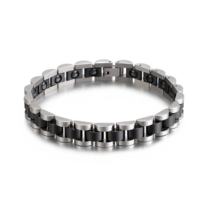 Modern two-tone titanium steel and black ceramic magnetic bracelet for men
