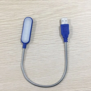 Portable blue USB LED night light with flexible metal gooseneck for laptops and eye care