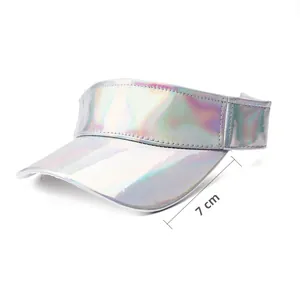 Detailed view of the holographic silver visor with a 7cm wide brim and iridescent finish