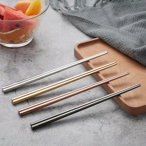 Square 304 stainless steel chopsticks set in silver, gold, rose gold and black colors