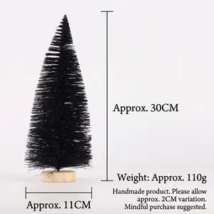 Detailed size specifications of a 30cm black bottle brush Christmas tree with wood base