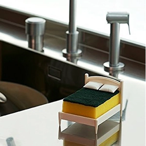 Kitchen Sponge Holder Mini Bed Shape With Scouring Pad ABS Plastic Sink Drainer Rack Novelty Creative Storage Organizer