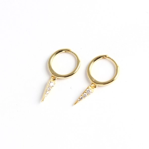 Minimalist gold S925 sterling silver hoop earrings with sparkling crystal cone pendants