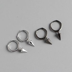 Minimalist S925 sterling silver hoop earrings with cone pendants in silver and black