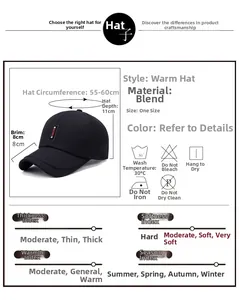 Detailed size chart for black baseball cap with brim depth and circumference measurements