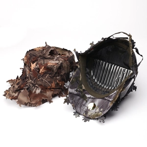 Outdoor 3D bionic leaf camouflage baseball cap with breathable mesh lining and forest pattern