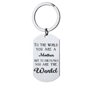 Engraved stainless steel keychain for Dad or Mom featuring a heart pendant and round ring