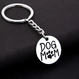 Stainless Steel Dog Mom Keychain With Paw Print Polished Silver Alloy Memorial Keyring Gift For Pet Lovers Mother Day Women Jewelry