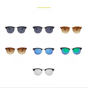 Selection of retro semi-rimless sunglasses in various frame colors and lens tints