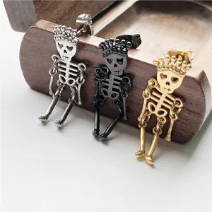 Skull Skeleton Stud Earrings With Crown Movable Body Stainless Steel Punk Gothic Style Jewelry For Men Women