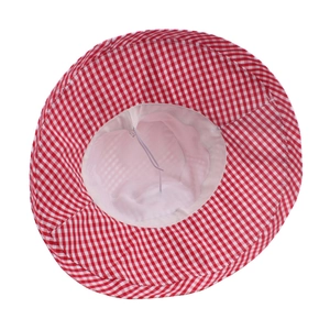 Red and white checkered sun hat for women with breathable lining and adjustable strap