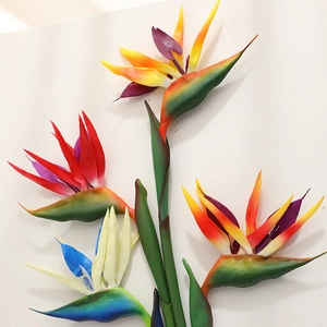 Lifelike artificial Bird of Paradise flowers in orange and red for home decoration