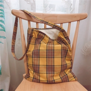 Sac à bandoulière en toile à carreaux jaunes classique avec fermeture éclair