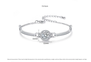Detailed view of silver zircon bracelet with 11mm round main stone and adjustable chain