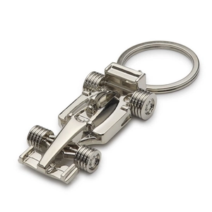 Polished silver F1 racing car keychain made of zinc alloy with metal keyring