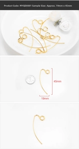 Macro detail of DIY golden U-shaped earring hooks 19x45mm with size reference