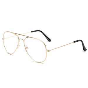 Stylish gold metal aviator glasses frame with black ear tips on a clean white background