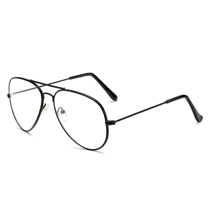 Classic black metal aviator glasses frame for men and women with clear lenses shown in 45-degree angle