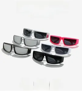 Close-up of futuristic sports sunglasses in silver, pink, grey, and black color variants