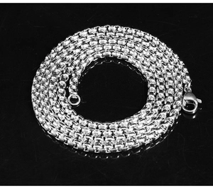 Polished silver stainless steel box chain necklace with a secure lobster clasp closure