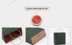 Detail of dark green kraft paper bag with brown twisted handles and eco-friendly logo