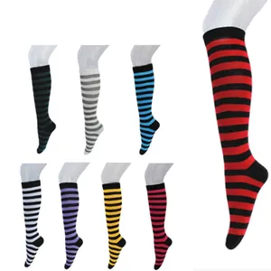 Women Over The Knee Socks Striped Long Stockings Polyester Cotton Japanese Academy School Style Girls Fashion
